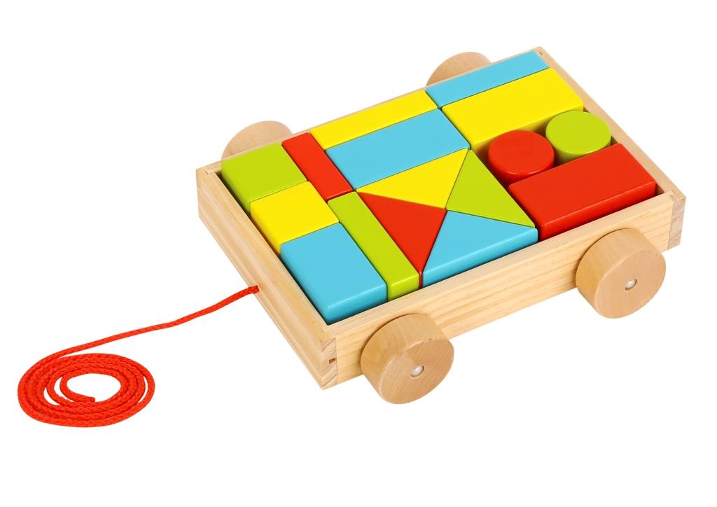 Wooden pull along cart with blocks – Two Little Finches