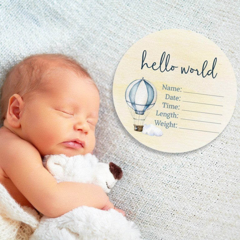 Hot Air Balloon Wooden Birth Announcement Disc – Baby Keepsake & Photo ...