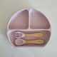 Silicone divided suction plate and cutlery set - 3 section baby / toddler feeding kit