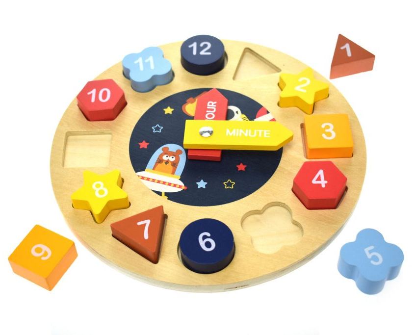Wooden Space Clock Shape Sorter Puzzle | Educational Time Learning Toy ...