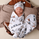 Trains organic jersey wrap & beanie set