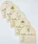Boho Arch Wooden Birth Announcement Disc – Hello World Baby Keepsake