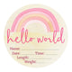 Hello World Pink Rainbow Wooden Birth Announcement Disc – Baby Keepsake & Photo Prop