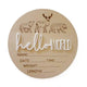Hello World Woodland Animals Wooden Birth Announcement Disc – Baby Keepsake & Photo Prop