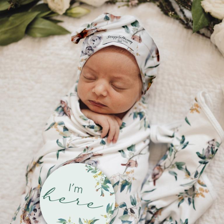Eucalypt baby jersey wrap beanie set Two Little Finches
